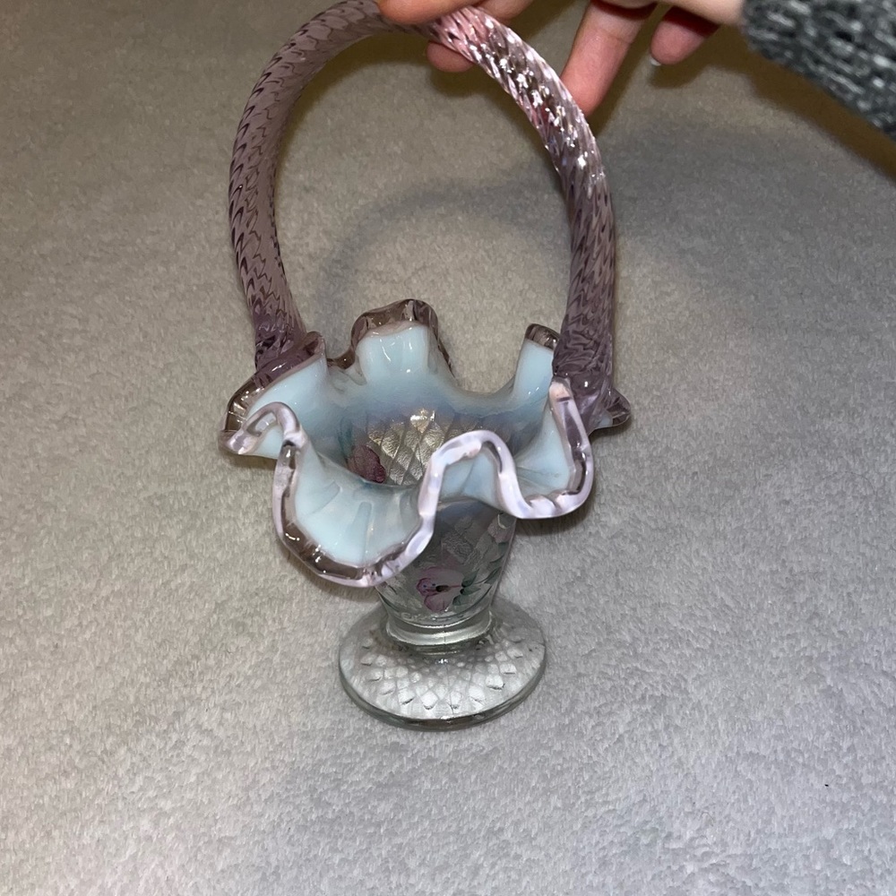 Floral Fenton Glass Basket